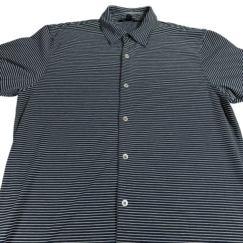 Banana Republic Mens Striped‎ Short Sleeve Button Up Polo Shirt Large Navy White